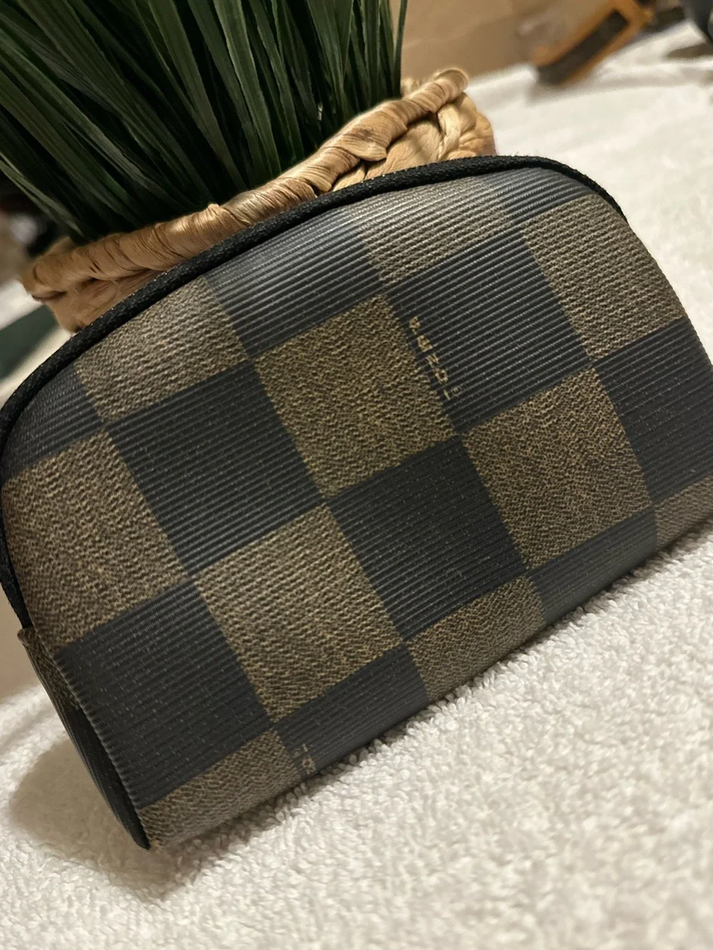Vintage Fendi Pequin Check Cosmetic Pouch | Brown & Black Zip Case